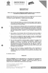 0043 RES 2022 SE DECLARAN ADMINISTRATIVAMENTE LOS SABADOS HABILES