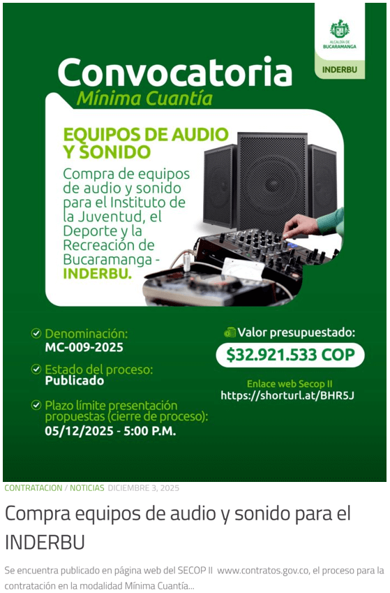 Compra equipos de audio y sonido para el INDERBU